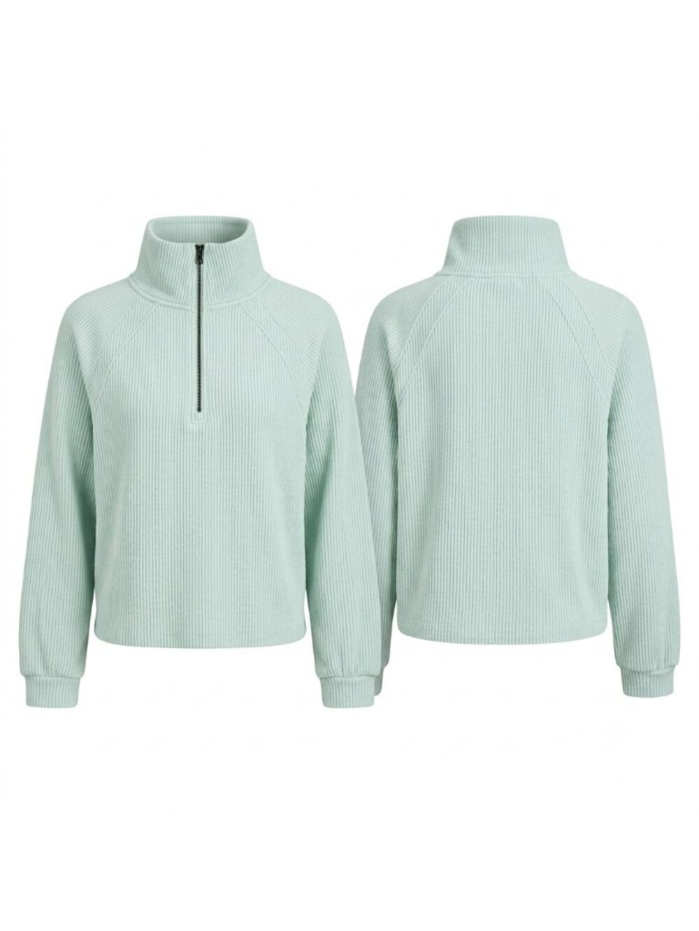 Saltwater Luxe Ribbed 1/4 Zip PulloverM Ice Blue Boxy LS Cropped Ribbed Coastal - Picture 2 of 15